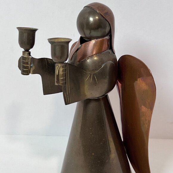 Brass and Copper Angel Candle Holder 6" Christian VTG 70's Taper Candlestick - Picture 4 of 13